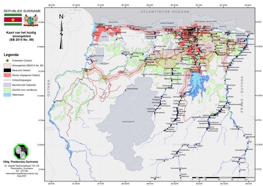Huidig woongebied Suriname. Bron Stichting Planbureau Suriname