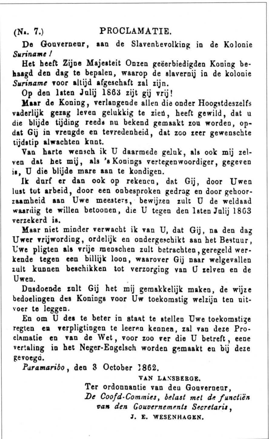  Surinaamse Emancipatieproclamatie 1863 