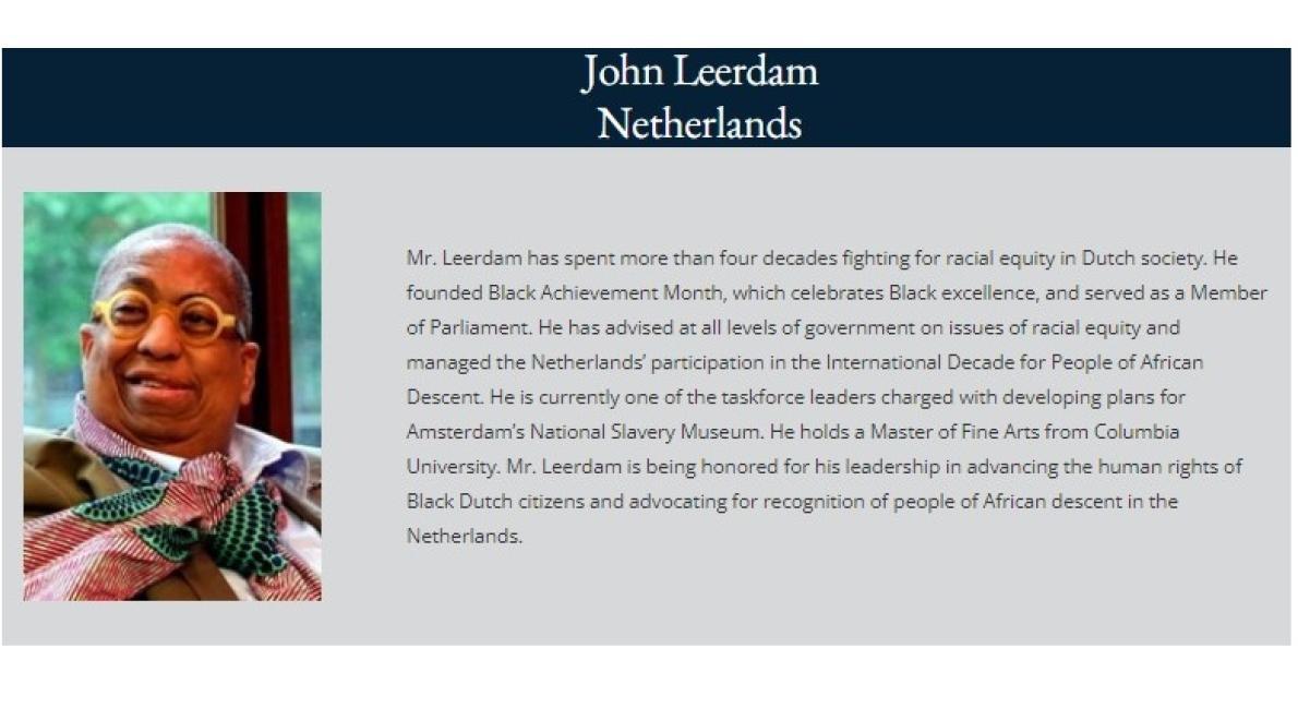 John Leerdam ontvangt Global Anti-Racism Champions prijs in Washington