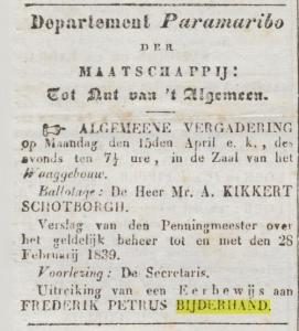 De aankondiging van die huldiging staat ook in de Surinaamsche Courant