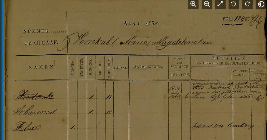 Maria van Vornkal overleed vlak daarna, op 50-jarige leeftijd op 15 januari 1838. Haar overlijden wordt gemeld in de Surinaamsche courant van 11 februari 1838